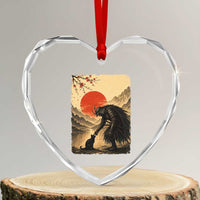 Vintage Japanese Art Samurai Warrior Black Cat Heart Crystal Glass Ornament Ukiyoe Style Boop Meme
