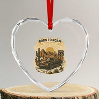 Vintage Muscle Car Route Highway 66 Heart Crystal Glass Ornament Born To Roam Road Trip