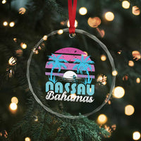 Vintage Nassau Crystal Glass Ornament Tropical Island Palm Trees Beach Bahamas Vacation TS10
