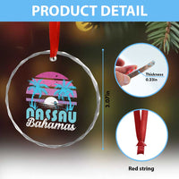 Vintage Nassau Crystal Glass Ornament Tropical Island Palm Trees Beach Bahamas Vacation TS10