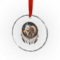 Vintage Native American Woman With White Wolf Graphic Crystal Glass Ornament
