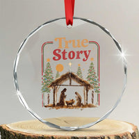 Vintage Nativity Scene Crystal Glass Ornament Christian Christmas True Story Jesus Birth TS10