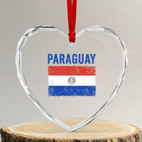 Vintage Paraguay Flag Distressed Paraguayan Pride Patriotic Soccer Fan Graphic Heart Crystal Glass Ornament
