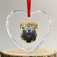 Vintage Pittsburgh Heart Crystal Glass Ornament Retro Sports Fan Wild Bear Mascot Streetwear Bootleg - Wonder Print Shop