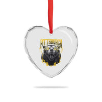 Vintage Pittsburgh Heart Crystal Glass Ornament Retro Sports Fan Wild Bear Mascot Streetwear Bootleg - Wonder Print Shop