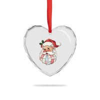 Vintage Retro Patchwork Santa Xmas Heart Crystal Glass Ornament Merry Christmas Holiday - Wonder Print Shop