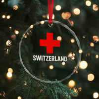 Vintage Retro Switzerland Fan Crystal Glass Ornament Swiss Cross Flag
