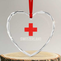 Vintage Retro Switzerland Fan Heart Crystal Glass Ornament Swiss Cross Flag