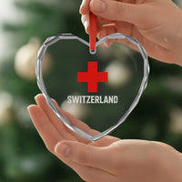 Vintage Retro Switzerland Fan Heart Crystal Glass Ornament Swiss Cross Flag