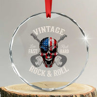 Vintage Rock and Roll Skull Guitar Rocker Crystal Glass Ornament Live Fast Rock Hard American Flag