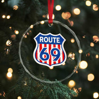 Vintage Route 69 Highway Road Trip Sign Distressed American Flag Crystal Glass Ornament