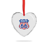 Vintage Route Highway 66 Historical Sign Distressed American Flag Road Trip Heart Crystal Glass Ornament