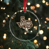 Vintage San Antonio Texas Est 1718 Longhorn Cow Skull Crystal Glass Ornament