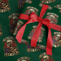 Vintage Skull Roses Gothic Dark Academia Aesthetic Wrapping Paper Roll I Vow You Vow We Vow Fantasy Fiction Bookish Gift