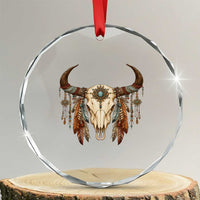 Vintage Southwestern Cow Skull Crystal Glass Ornament Boho Feather Western Graphic