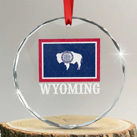 Vintage State of Wyoming Flag Bison Cheyenne Jackson Hole Crystal Glass Ornament