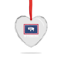 Vintage State of Wyoming Flag Bison Cheyenne Jackson Hole Heart Crystal Glass Ornament