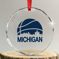 Vintage Urban Michigan Skyline Crystal Glass Ornament Gift For Basketball Fan