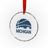 Vintage Urban Michigan Skyline Crystal Glass Ornament Gift For Basketball Fan