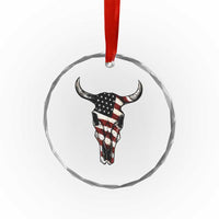 Vintage Western Cow Skull Usa Flag Crystal Glass Ornament Patriotic American Pride