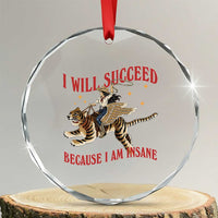 Vintage Western Cowgirl Riding Winged Tiger Graphic Crystal Glass Ornament I Will Succeed Because I Am Insane Chaotic Motivation Meme