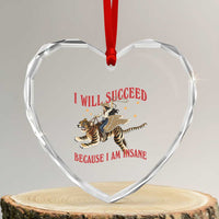 Vintage Western Cowgirl Riding Winged Tiger Graphic Heart Crystal Glass Ornament I Will Succeed Because I Am Insane Chaotic Motivation Meme