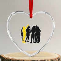 Viral Basketball Pointing Huddle Heart Crystal Glass Ornament Funny Women Sports Culture Meme Yellow Silhouette Graphic