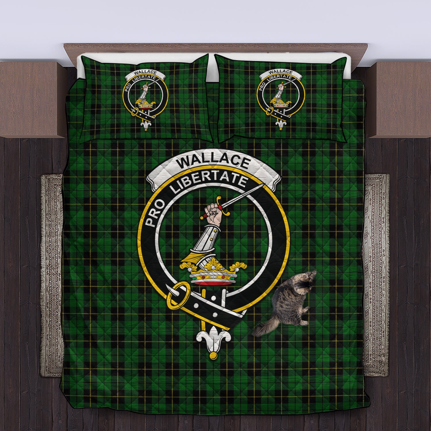wallace-hunting-clan-tartan-quilt-bed-set-family-crest-tartan-quilt-bed-set