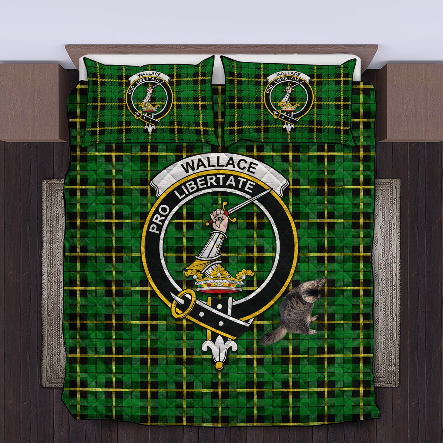 wallace-hunting-green-clan-tartan-quilt-bed-set-family-crest-tartan-quilt-bed-set
