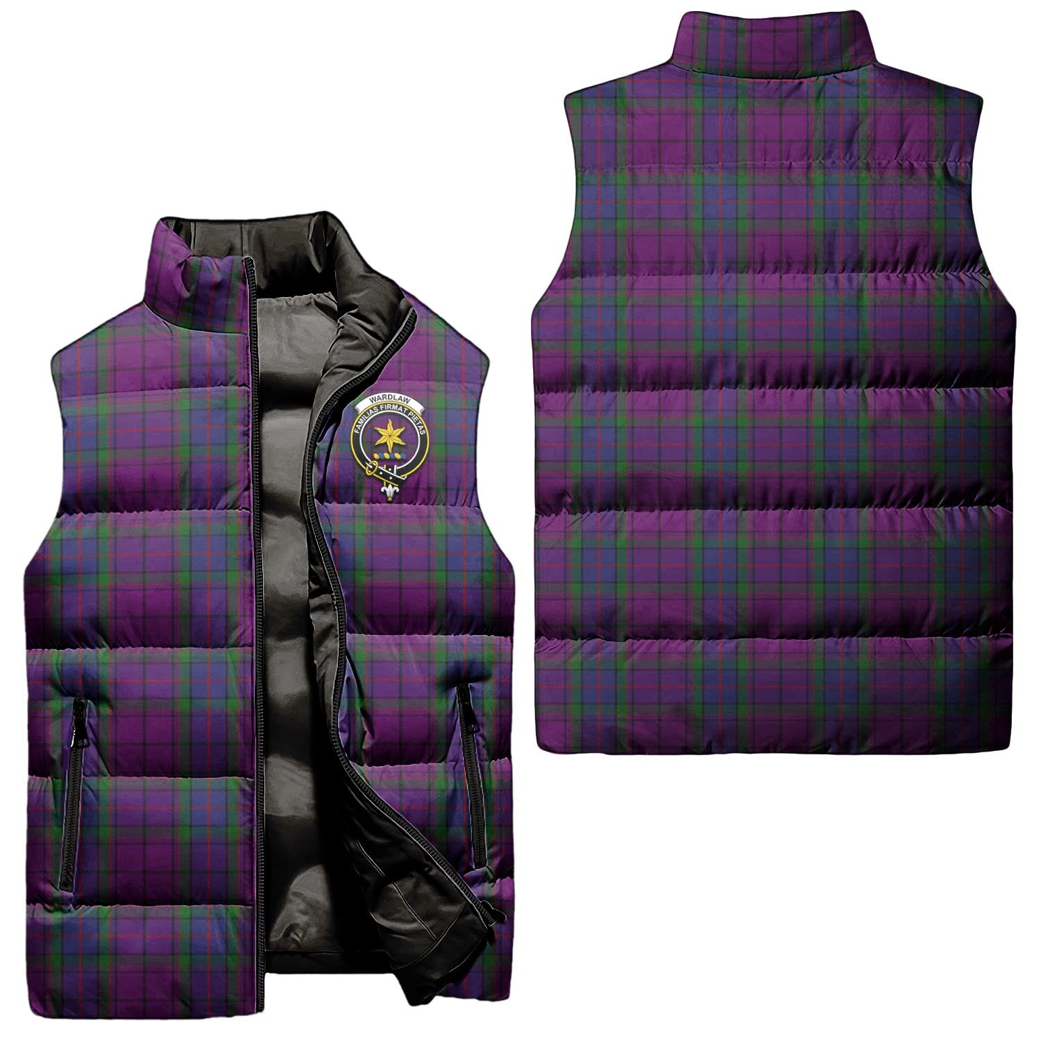 wardlaw-clan-puffer-vest-family-crest-plaid-sleeveless-down-jacket