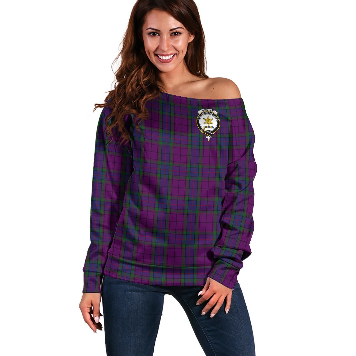 wardlaw-clan-tartan-off-shoulder-sweater-family-crest-sweater-for-women