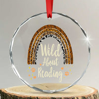 Wild About Reading Crystal Glass Ornament Teacher Student Back to School Retro Rainbow - Wonder Print Shop