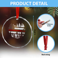 Wildland Firefighter Forest Red Line American Flag Crystal Glass Ornament