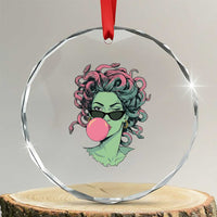 Winking Medusa In Sunglasses Blowing Bubble Gum Crystal Glass Ornament Funny Greek Mythology Pop Art