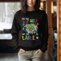 Autism Awareness Sweatshirt See The Able Not The Label Puzzle Sea Turtle - Wonder Print Shop