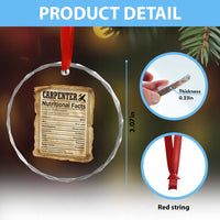 Woodworker Nutrition Label Crystal Glass Ornament Carpenter Nutritional Facts Graphic