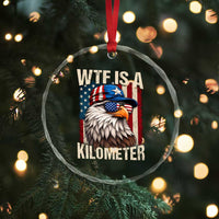 WTF Is A Kilometer Crystal Glass Ornament Bald Eagle 4th of July Funny USA Patriotic
