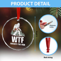 WTF Where's The Fish Crystal Glass Ornament Funny Fishing Gifts Bigfoot Sasquatch - Wonder Print Shop