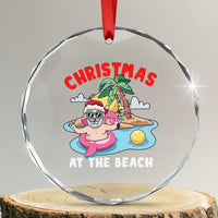 Xmas At The Beach Crystal Glass Ornament Funny Santa Claus Flamingo Float Chilling TS09