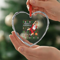Xmas Basketball Heart Crystal Glass Ornament Merry Swishmas Santa Baseketball Player - Wonder Print Shop