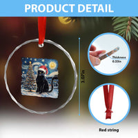 Xmas Black Cat Crystal Glass Ornament Meowy Catmas Starry Night Santa Cat TS09