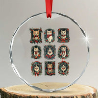 Xmas Cat Crystal Glass Ornament Vintage Kitten Victorian Holly Wreath TS09
