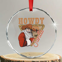 Xmas Cowboy Santa Crystal Glass Ornament Howdy Santa Vintage Western TS09