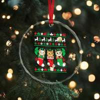 Xmas Cute Cat In Sock Merry Catmas Crystal Glass Ornament TS09