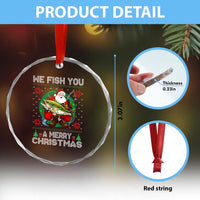 Xmas Fishing Crystal Glass Ornament We Fish You A Merry Christmas Santa Fisherman TS09