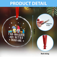 Xmas Hanukkah Crystal Glass Ornament Two Holidays Are Better Than One Jewish Gnome TS09