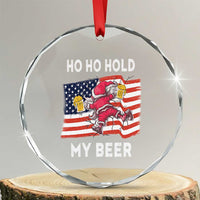 Xmas In Hawaii Crystal Glass Ornament Ho Ho Hold My Beer Drunk Santa USA Flag TS09