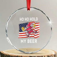 Xmas In Hawaii Crystal Glass Ornament Ho Ho Hold My Beer Drunk Santa USA Flag TS09