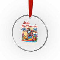 Xmas In Hawaii Crystal Glass Ornament Mele Kalikimaka From The Land Where Palm Trees Sway Surfing Santa TS11