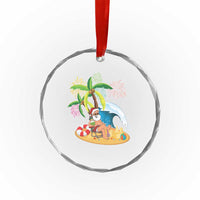 Xmas In Hawaii Crystal Glass Ornament Palm Tree Firework Santa At Beach Drinking Coconut TS09